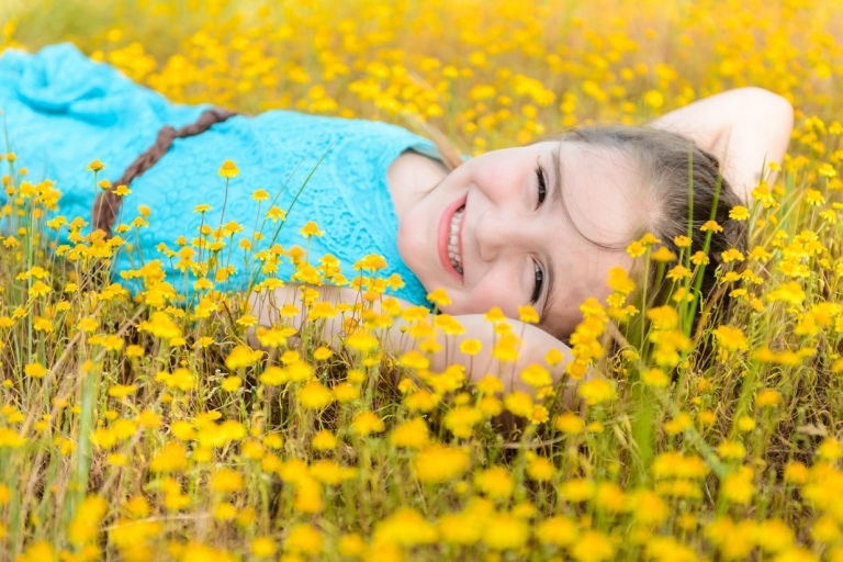 image of little girl in field of yellow flowers
